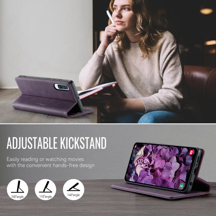 Funda CaseMe 033 para Samsung Galaxy A50s/A30s, forro de piel de becerro, microfibra y bloqueo RFID (morado)