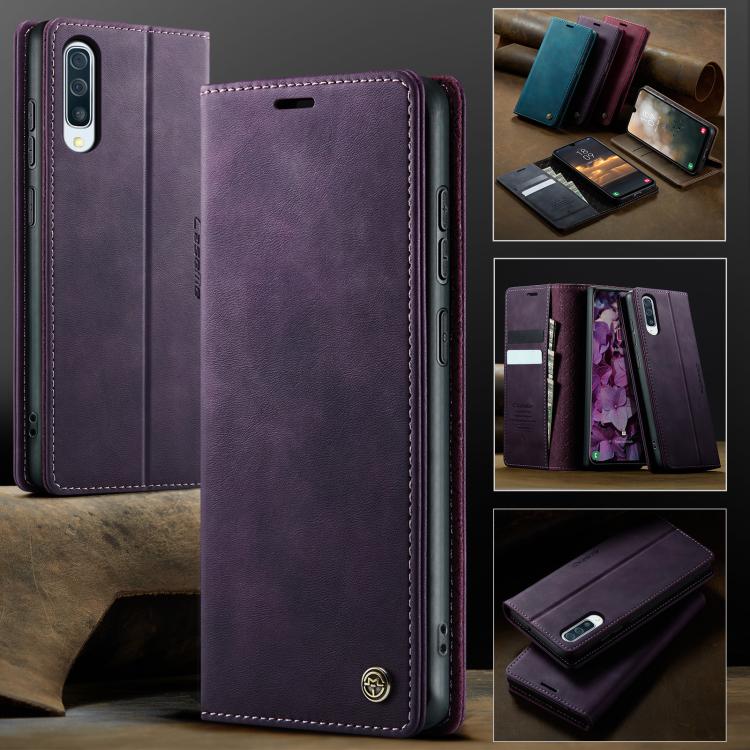 Funda CaseMe 033 para Samsung Galaxy A50s/A30s, forro de piel de becerro, microfibra y bloqueo RFID (morado)