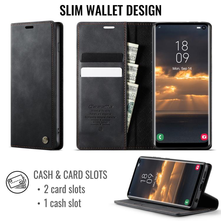 Funda para Samsung Galaxy S10 CaseMe 033 con forro de piel de becerro, microfibra y bloqueo RFID (negra)