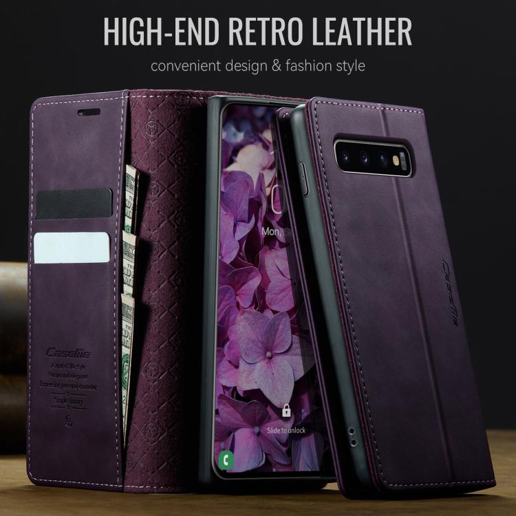 Funda para Samsung Galaxy S10 CaseMe 033 con forro de piel de becerro, microfibra y bloqueo RFID (morado)