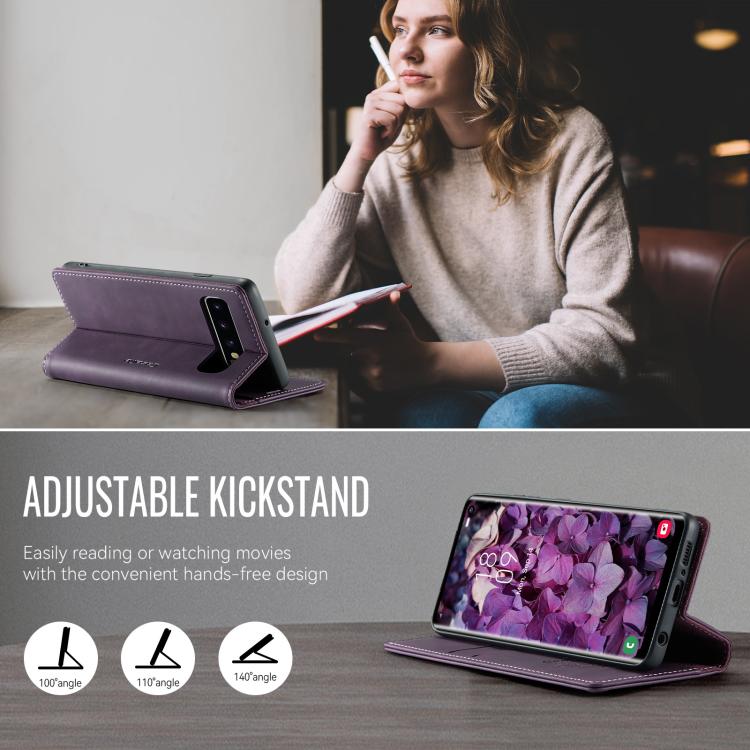 Funda para Samsung Galaxy S10 CaseMe 033 con forro de piel de becerro, microfibra y bloqueo RFID (morado)