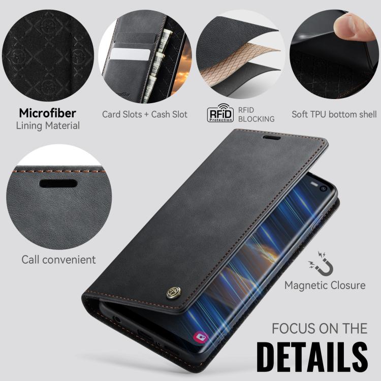 Funda CaseMe 033 para Samsung Galaxy S10+, forro de piel de becerro, microfibra y bloqueo RFID (negra)
