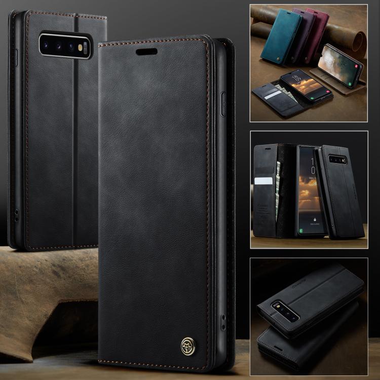 Funda CaseMe 033 para Samsung Galaxy S10+, forro de piel de becerro, microfibra y bloqueo RFID (negra)
