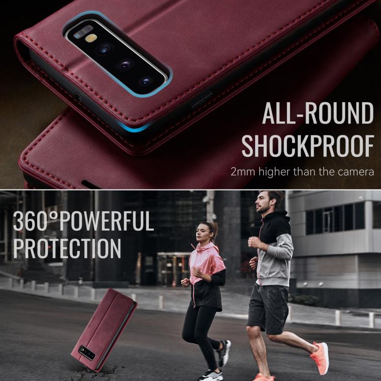 Funda CaseMe 033 para Samsung Galaxy S10+, forro de piel de becerro, microfibra, con bloqueo RFID (roja)