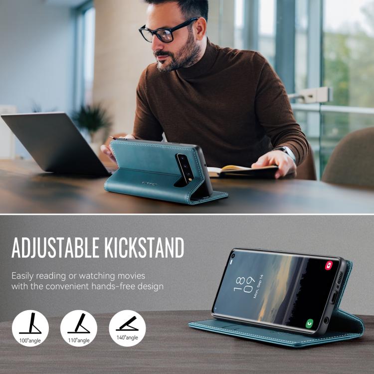 Funda CaseMe 033 para Samsung Galaxy S10+, forro de piel de becerro, microfibra y bloqueo RFID (verde)