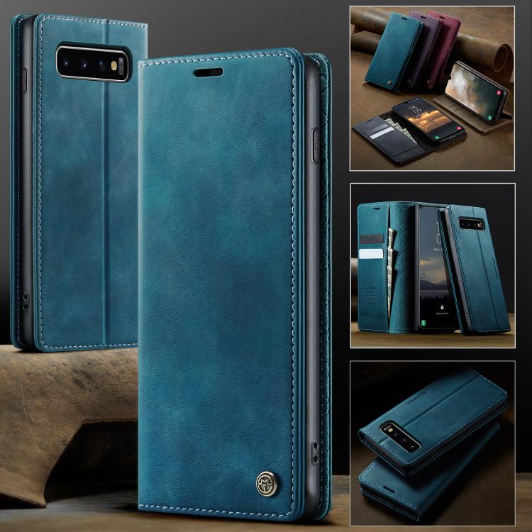 Funda CaseMe 033 para Samsung Galaxy S10+, forro de piel de becerro, microfibra y bloqueo RFID (verde)