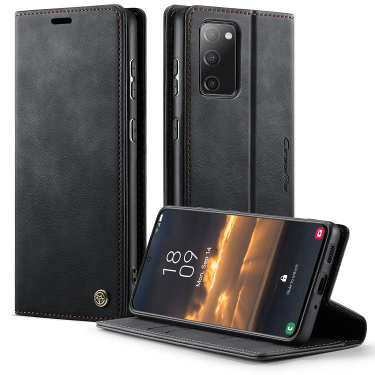 Funda CaseMe 033 para Samsung Galaxy S20 FE, forro de piel de becerro, microfibra, con bloqueo RFID (negra)