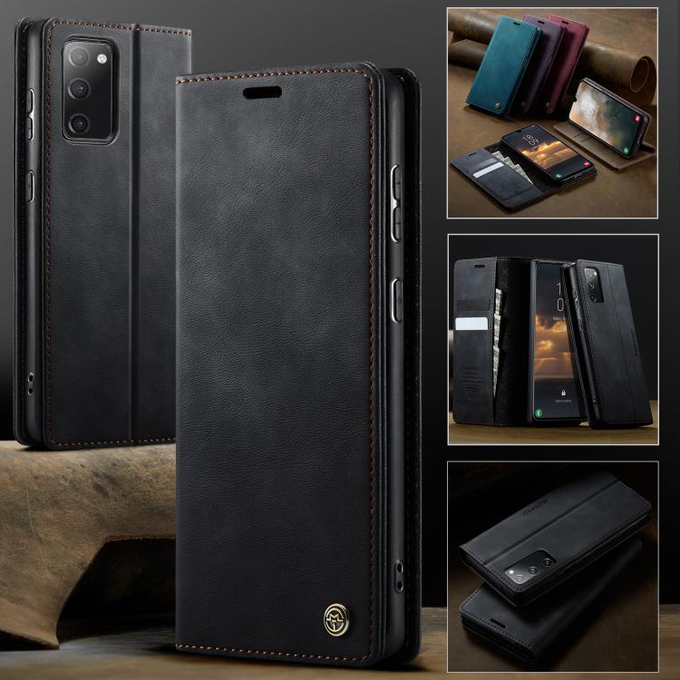 Funda CaseMe 033 para Samsung Galaxy S20 FE, forro de piel de becerro, microfibra, con bloqueo RFID (negra)