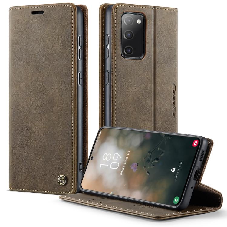 Funda CaseMe 033 para Samsung Galaxy S20 FE, forro de piel de becerro, microfibra y bloqueo RFID (café)
