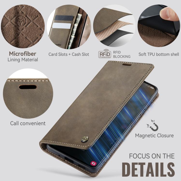 Funda CaseMe 033 para Samsung Galaxy S20 FE, forro de piel de becerro, microfibra y bloqueo RFID (café)