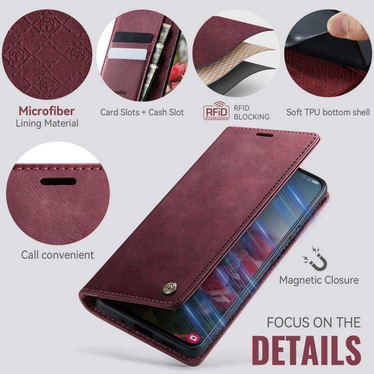 Funda CaseMe 033 para Samsung Galaxy S20 FE, forro de piel de becerro, microfibra, con bloqueo RFID (roja)