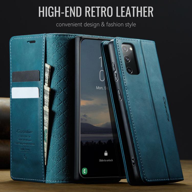 Funda CaseMe 033 para Samsung Galaxy S20 FE, forro de piel de becerro, microfibra y bloqueo RFID (verde)