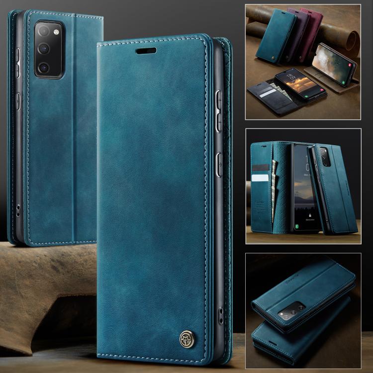 Funda CaseMe 033 para Samsung Galaxy S20 FE, forro de piel de becerro, microfibra y bloqueo RFID (verde)
