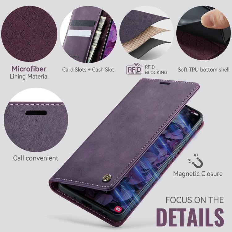 Funda CaseMe 033 para Samsung Galaxy S20 FE, forro de piel de becerro, microfibra, con bloqueo RFID (morado)