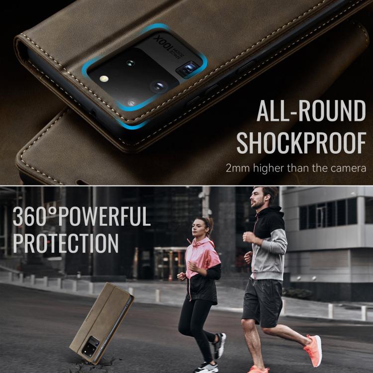 Funda para Samsung Galaxy S20 Ultra CaseMe 033 con forro de piel de becerro, microfibra y bloqueo RFID (café)