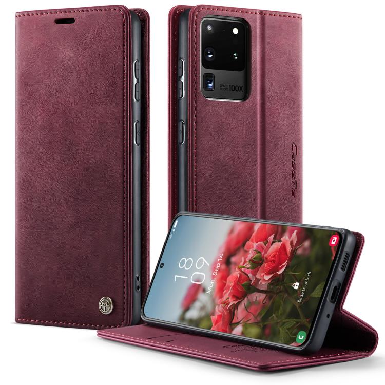 Funda para Samsung Galaxy S20 Ultra CaseMe 033 con forro de piel de becerro, microfibra y bloqueo RFID (roja)