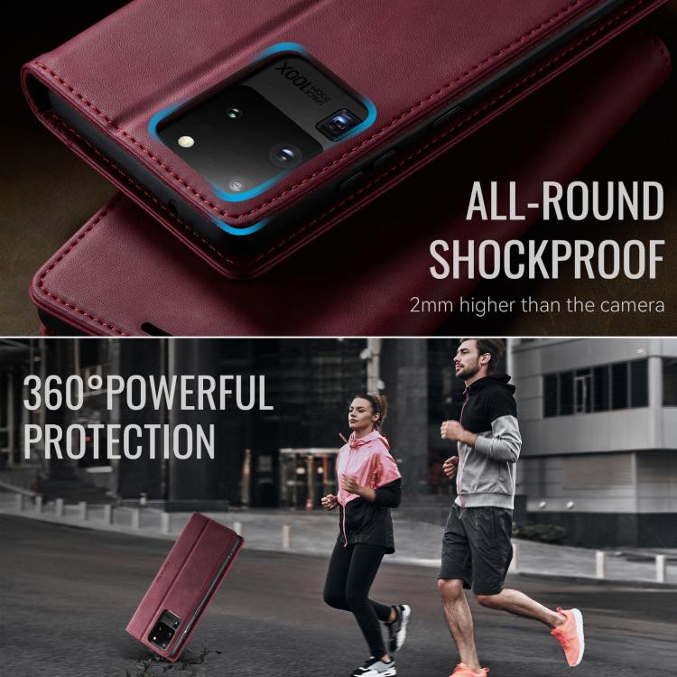 Funda para Samsung Galaxy S20 Ultra CaseMe 033 con forro de piel de becerro, microfibra y bloqueo RFID (roja)