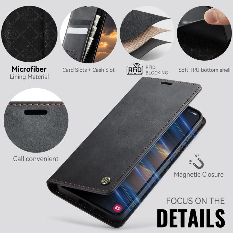 Funda CaseMe 033 para Samsung Galaxy S22 5G, forro de piel de becerro, microfibra, con bloqueo RFID (negra)