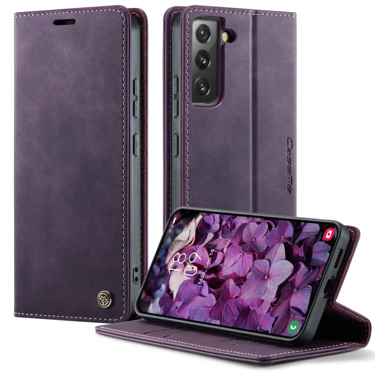 Funda para Samsung Galaxy S22 5G CaseMe 033 con forro de piel de becerro, microfibra y bloqueo RFID (morado)