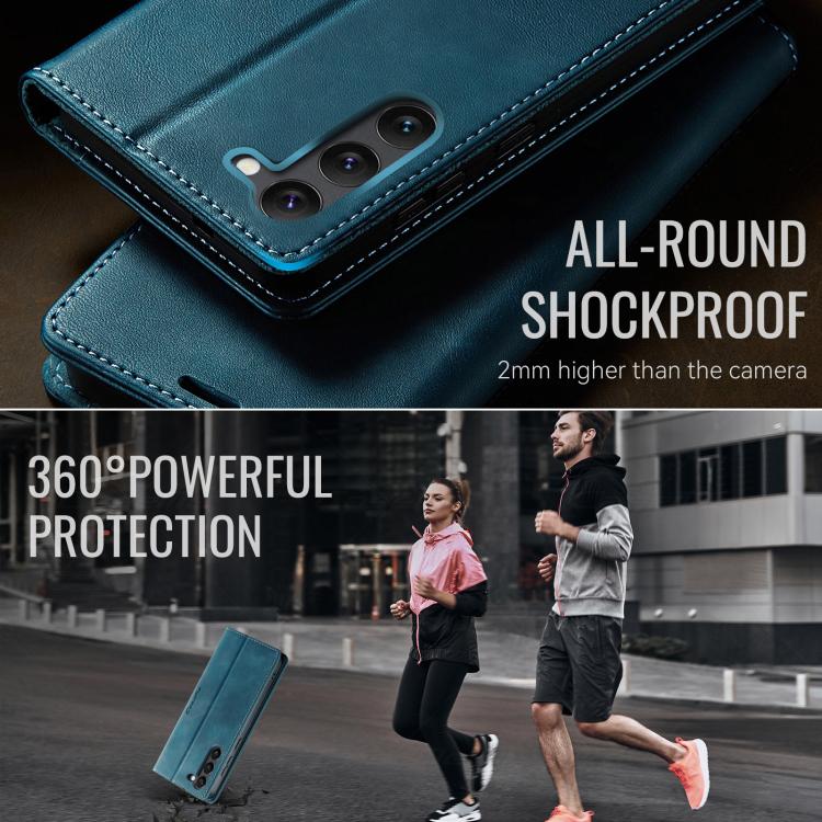 Funda CaseMe 033 para Samsung Galaxy S23 5G, forro de piel de becerro, microfibra y bloqueo RFID (verde)