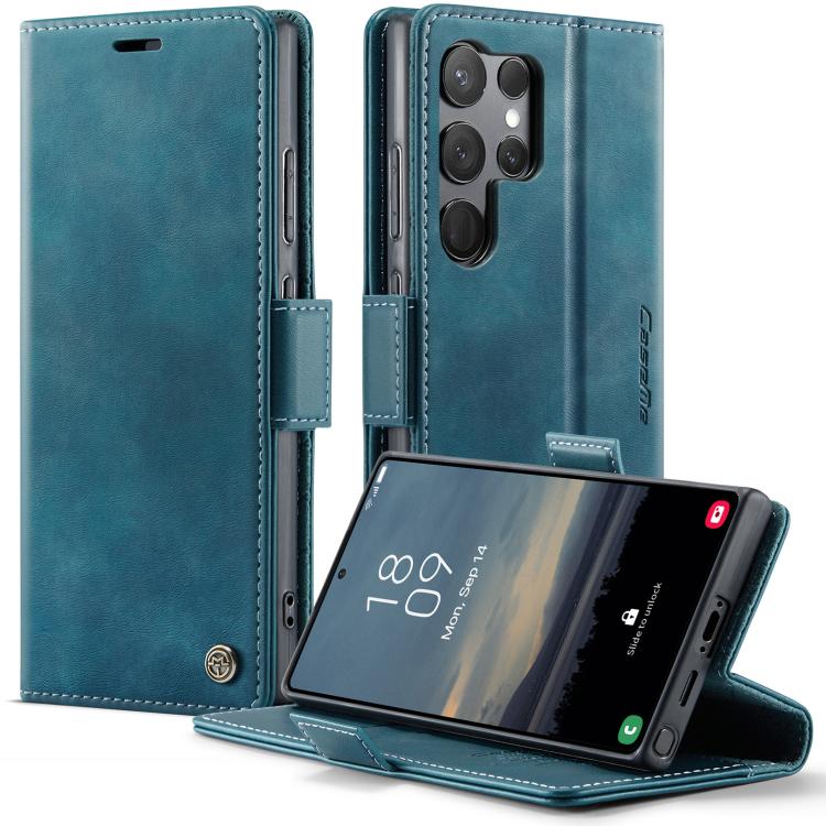 Funda CaseMe 033 para Samsung Galaxy S23 Ultra 5G, forro de piel de becerro, microfibra, con bloqueo RFID (verde)