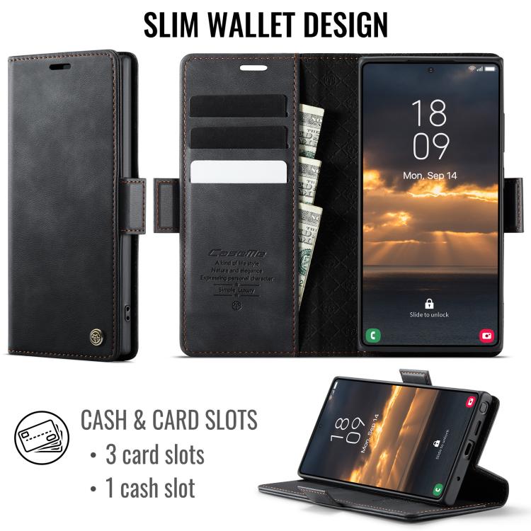 Funda CaseMe 033 para Samsung Galaxy Note10+, forro de piel de becerro, microfibra, con bloqueo RFID (negra)