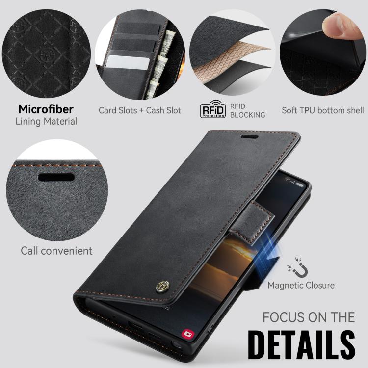 Funda CaseMe 033 para Samsung Galaxy Note10+, forro de piel de becerro, microfibra, con bloqueo RFID (negra)