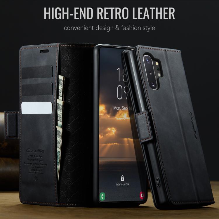 Funda CaseMe 033 para Samsung Galaxy Note10+, forro de piel de becerro, microfibra, con bloqueo RFID (negra)