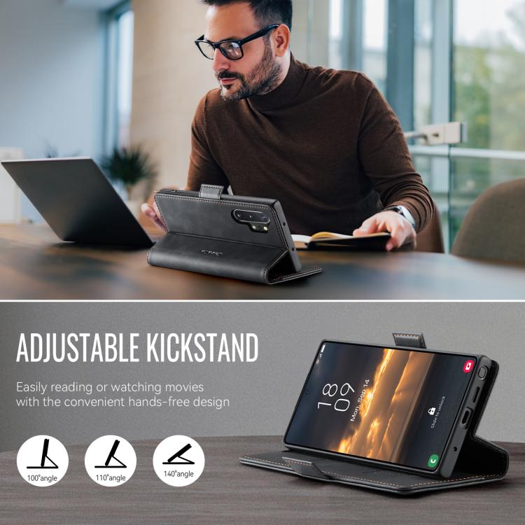 Funda CaseMe 033 para Samsung Galaxy Note10+, forro de piel de becerro, microfibra, con bloqueo RFID (negra)