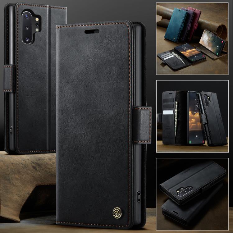 Funda CaseMe 033 para Samsung Galaxy Note10+, forro de piel de becerro, microfibra, con bloqueo RFID (negra)