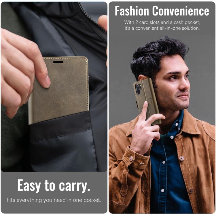 Funda CaseMe 033 para Samsung Galaxy Note10+, forro de piel de becerro, microfibra y bloqueo RFID (café)