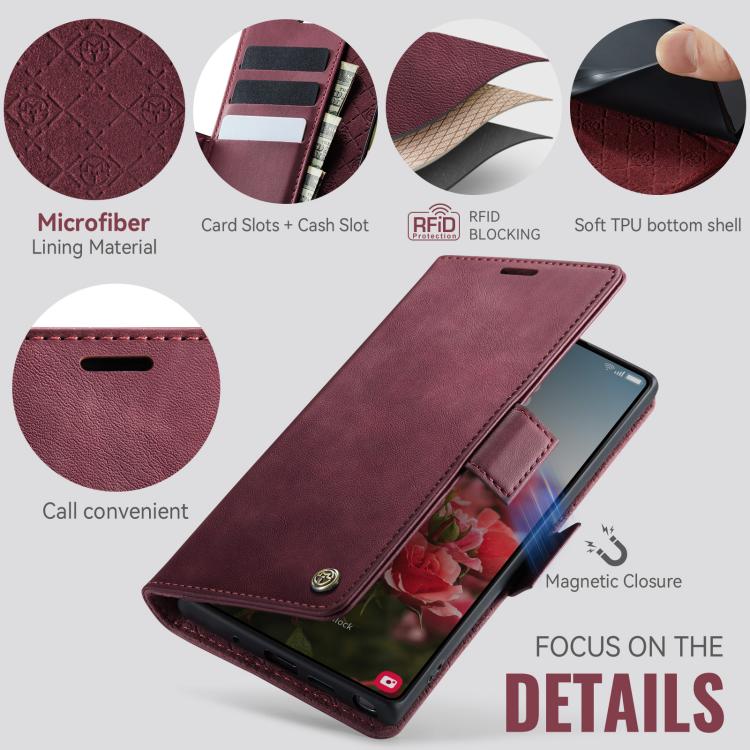 Funda CaseMe 033 para Samsung Galaxy Note10+, forro de piel de becerro, microfibra, con bloqueo RFID (roja)