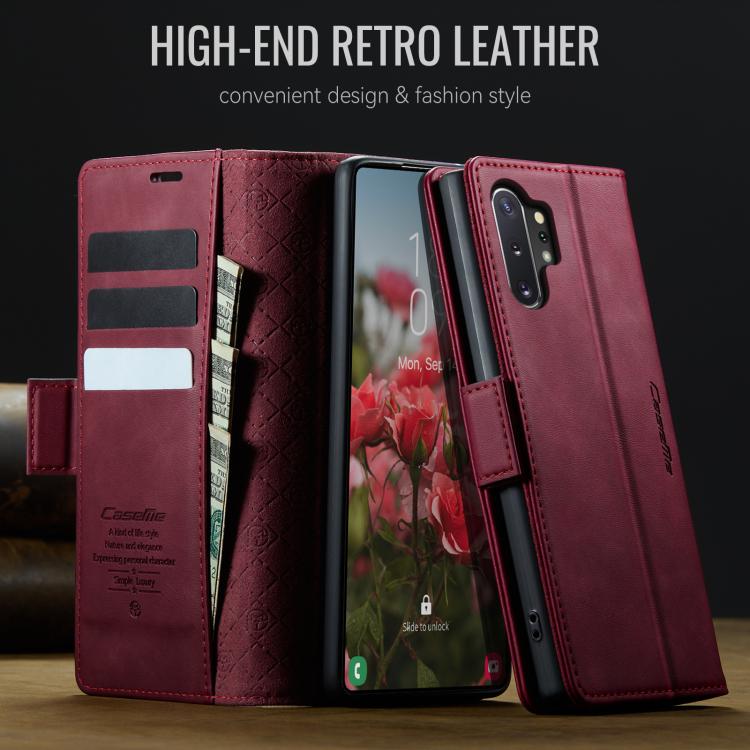 Funda CaseMe 033 para Samsung Galaxy Note10+, forro de piel de becerro, microfibra, con bloqueo RFID (roja)