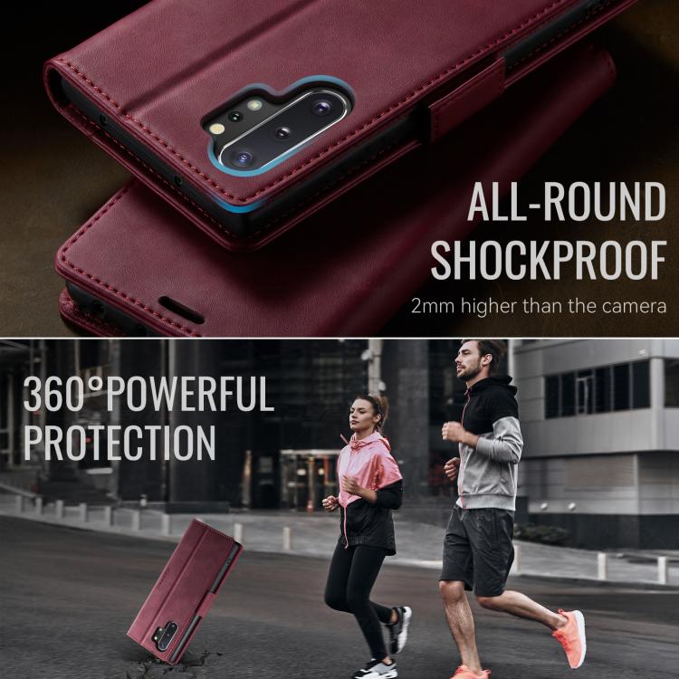 Funda CaseMe 033 para Samsung Galaxy Note10+, forro de piel de becerro, microfibra, con bloqueo RFID (roja)