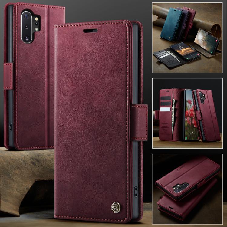 Funda CaseMe 033 para Samsung Galaxy Note10+, forro de piel de becerro, microfibra, con bloqueo RFID (roja)
