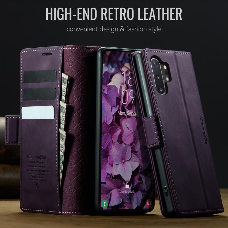 Funda CaseMe 033 para Samsung Galaxy Note10+, forro de piel de becerro, microfibra, con bloqueo RFID (morado)