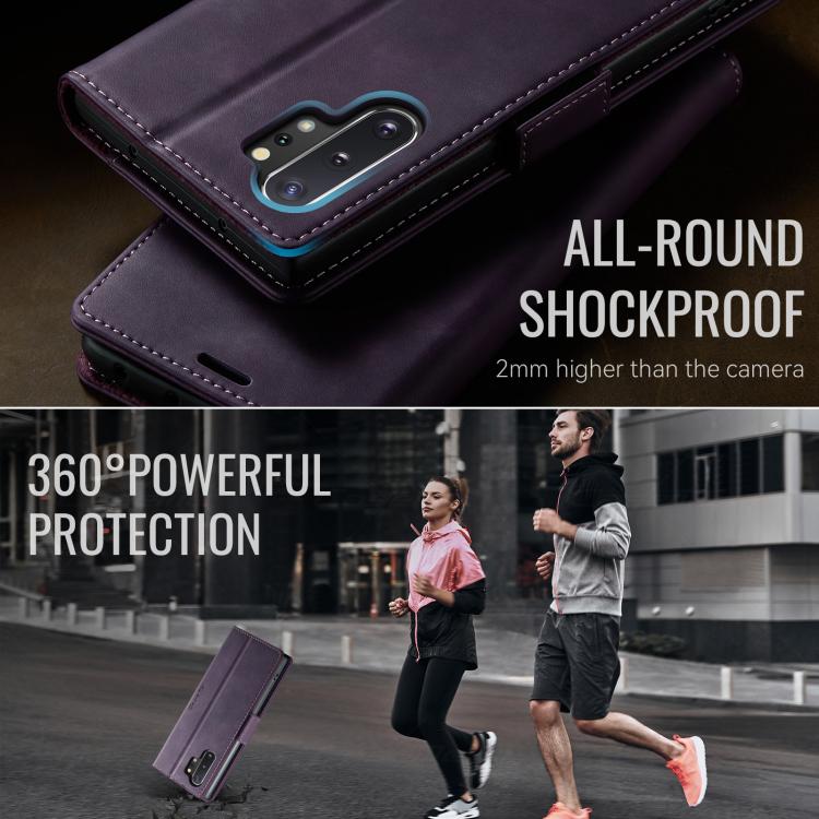 Funda CaseMe 033 para Samsung Galaxy Note10+, forro de piel de becerro, microfibra, con bloqueo RFID (morado)