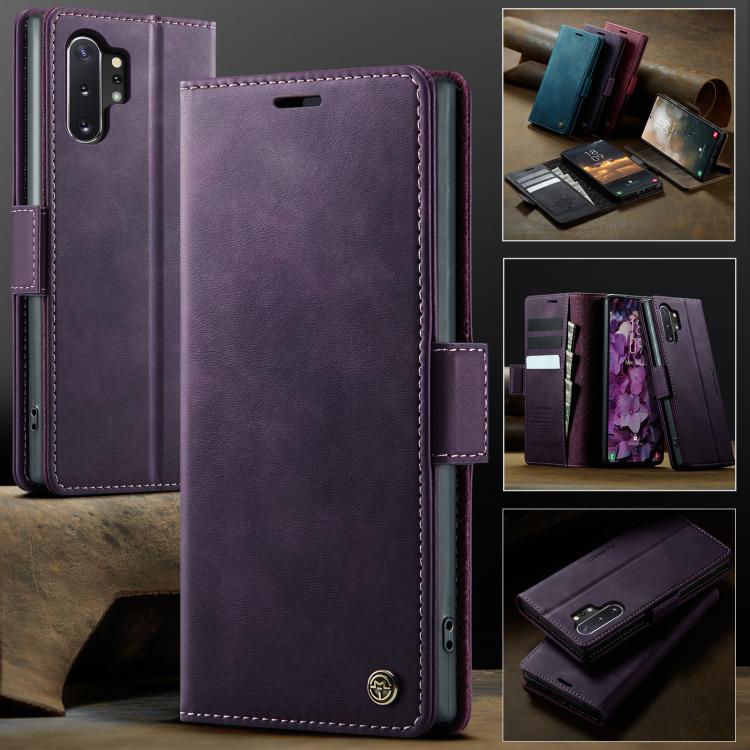 Funda CaseMe 033 para Samsung Galaxy Note10+, forro de piel de becerro, microfibra, con bloqueo RFID (morado)