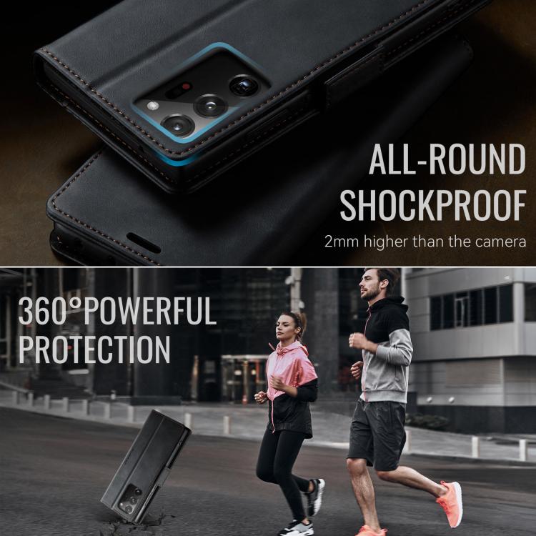 Funda CaseMe 033 para Samsung Galaxy Note20 Ultra, forro de piel de becerro, microfibra y bloqueo RFID (negra)