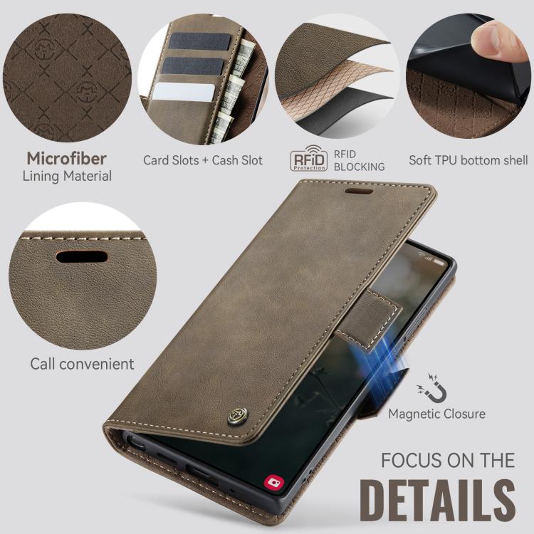 Funda CaseMe 033 para Samsung Galaxy Note20 Ultra, forro de piel de becerro, microfibra y bloqueo RFID (café)