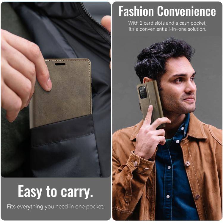 Funda CaseMe 033 para Samsung Galaxy Note20 Ultra, forro de piel de becerro, microfibra y bloqueo RFID (café)