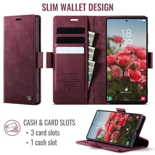 Funda CaseMe 033 para Samsung Galaxy Note20 Ultra, forro de piel de becerro, microfibra, con bloqueo RFID (roja)
