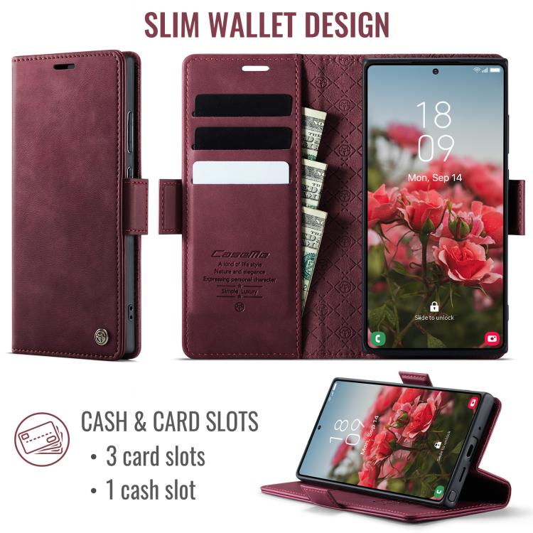 Funda CaseMe 033 para Samsung Galaxy Note20 Ultra, forro de piel de becerro, microfibra, con bloqueo RFID (roja)