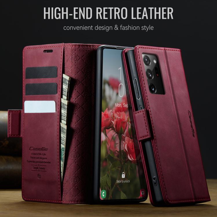 Funda CaseMe 033 para Samsung Galaxy Note20 Ultra, forro de piel de becerro, microfibra, con bloqueo RFID (roja)
