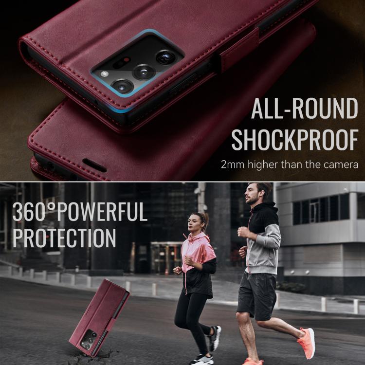 Funda CaseMe 033 para Samsung Galaxy Note20 Ultra, forro de piel de becerro, microfibra, con bloqueo RFID (roja)