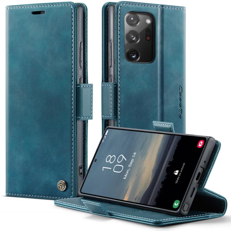 Funda CaseMe 033 para Samsung Galaxy Note20 Ultra, forro de piel de becerro, microfibra y bloqueo RFID (verde)