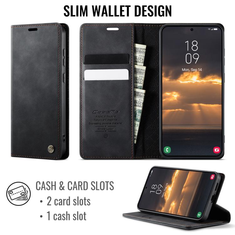 Funda para Samsung Galaxy S25 Edge CaseMe 033 con forro de piel de becerro, microfibra y bloqueo RFID (negra)