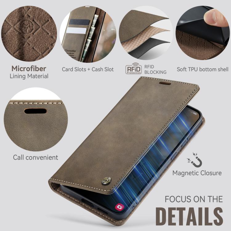 Funda para Samsung Galaxy S25 Edge CaseMe 033 con forro de piel de becerro, microfibra y bloqueo RFID (café)