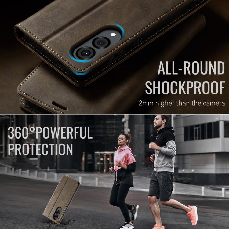Funda para Samsung Galaxy S25 Edge CaseMe 033 con forro de piel de becerro, microfibra y bloqueo RFID (café)