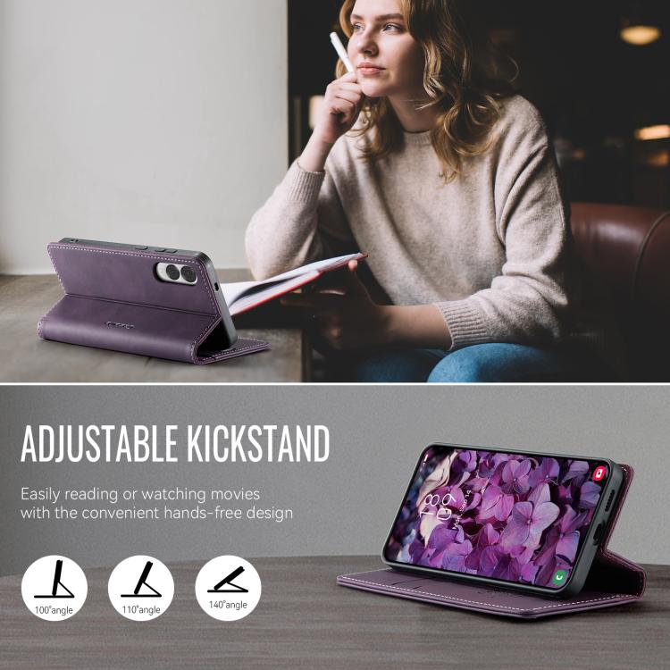 Funda para Samsung Galaxy S25 Edge CaseMe 033 con forro de piel de becerro, microfibra y bloqueo RFID (morado)